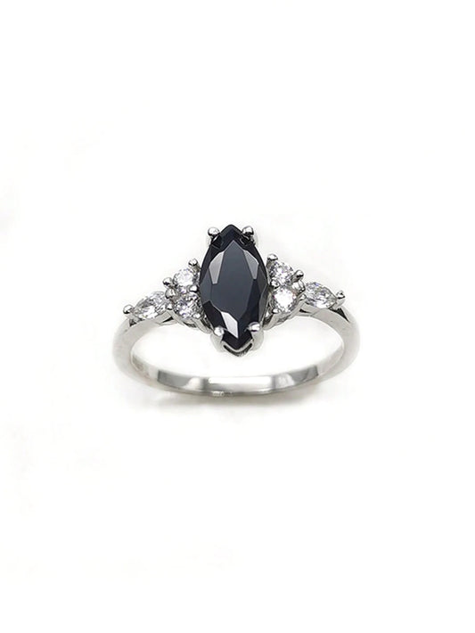 TRENDZ S925 Sterling Silver Ring Oval Black