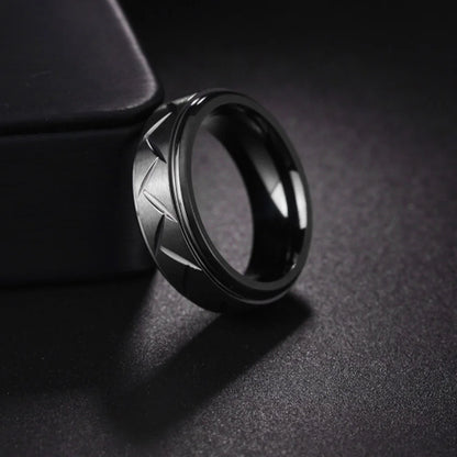 TRENDZ Black Stainless Steel Ring Groove Multi-Faceted