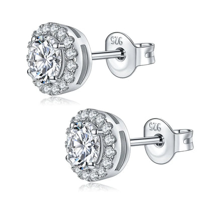 TRENDZ Round Moissanite D Color White Gold Plated 18K Earrings