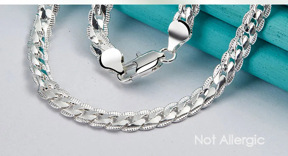 TRENDZ 925 Sterling Silver 6mm Side Chain Necklace