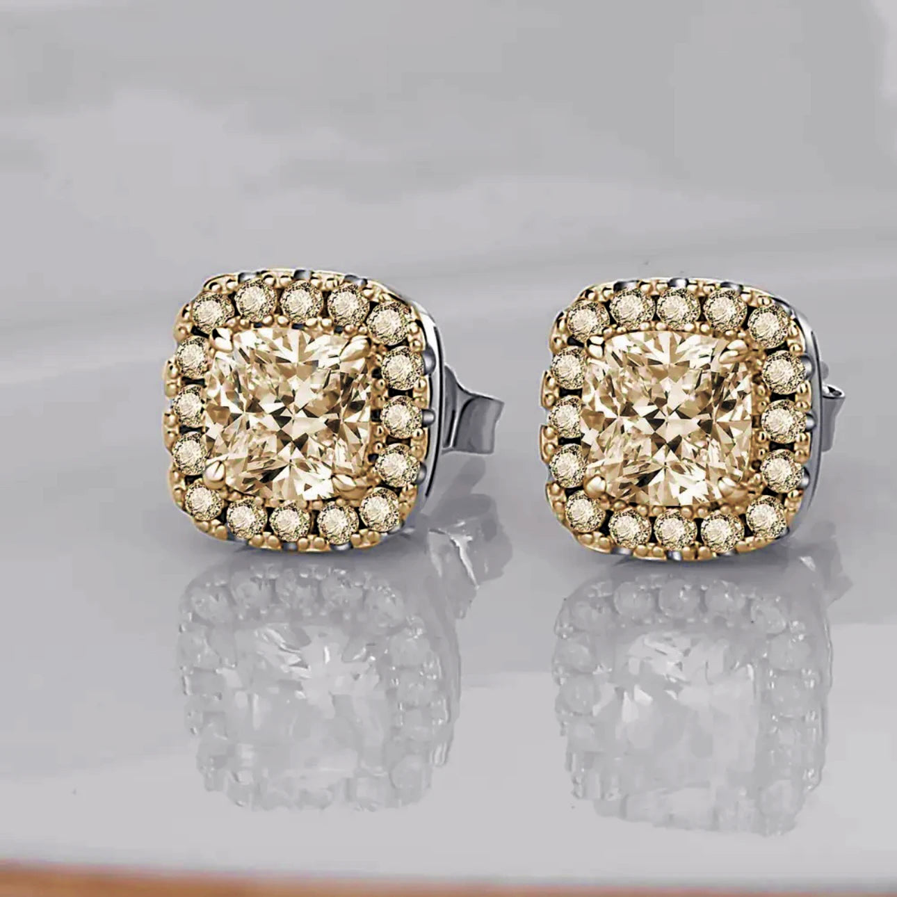 TRENDZ S925 Silver Pin Square Diamond Stud Earrings