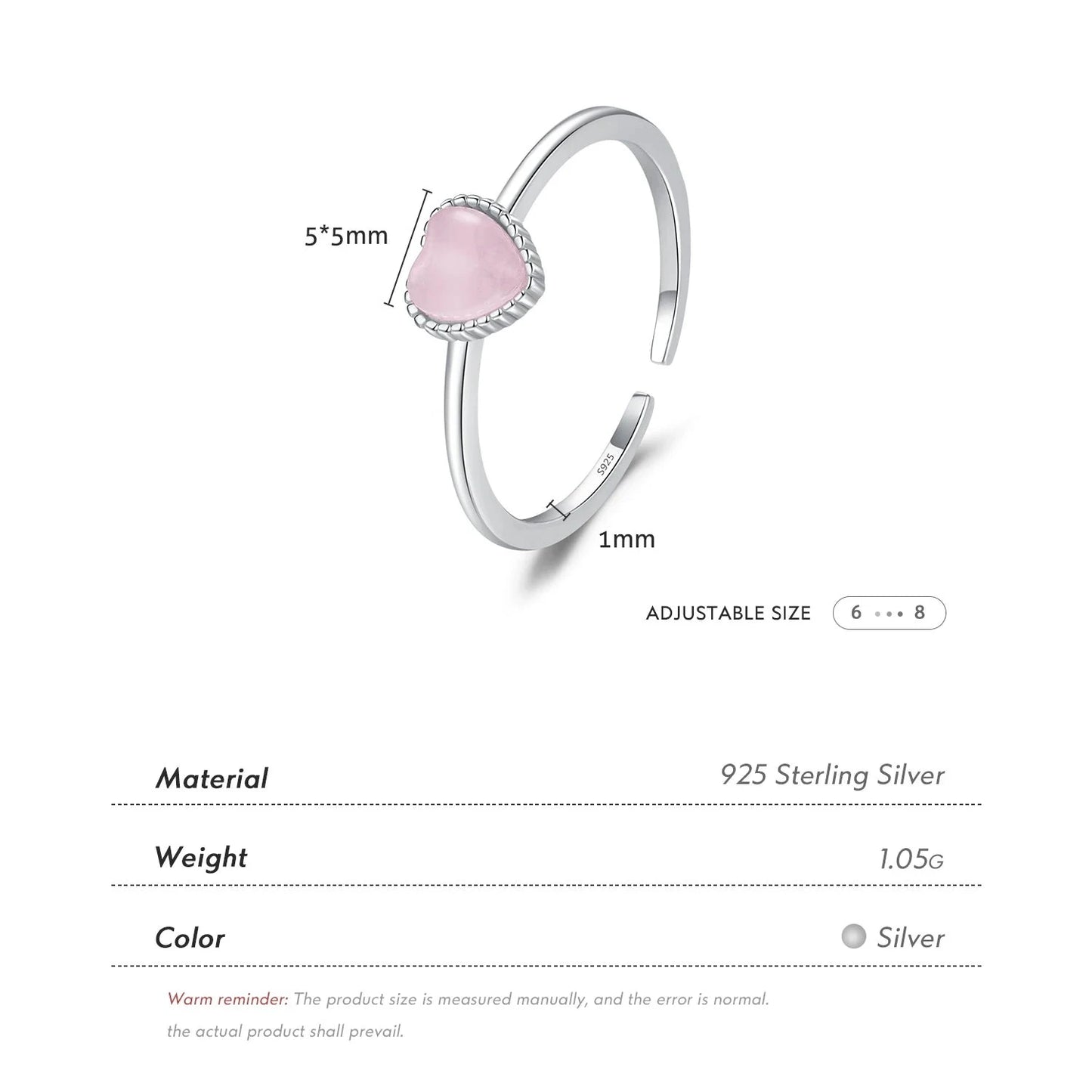 TRENDZ 925 Sterling Silver Pink Crystal Heart Ring