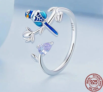 TRENDZ 925 Sterling Silver Blue Bird Ring