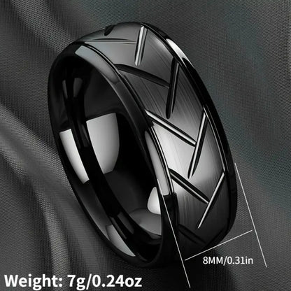 TRENDZ Black Stainless Steel Ring Groove Multi-Faceted