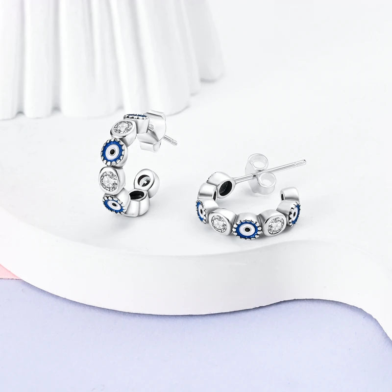 TRENDZ S925 Sterling Silver Blue Eye Earrings