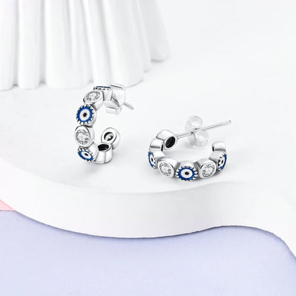 TRENDZ S925 Sterling Silver Blue Eye Earrings