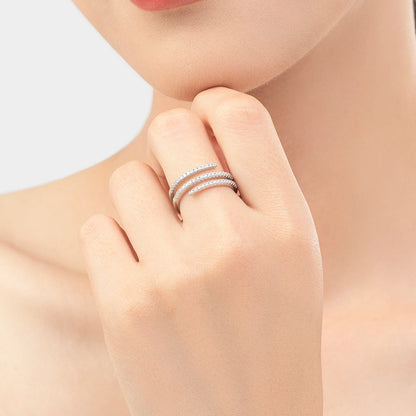 TRENDZ 925 Sterling Silver Multilayer Zirconia Ring