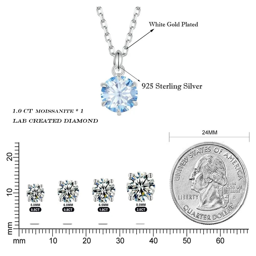 TRENDZ 925 Sterling Silver 1CT Blue Moissanite Pendant