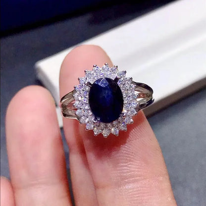 TRENDZ Natural Sapphire Ring 925 Sterling Silver