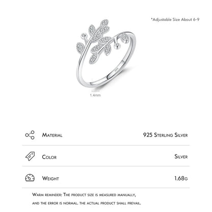 TRENDZ 925 Sterling Silver Lucky Tree Leaf Ring