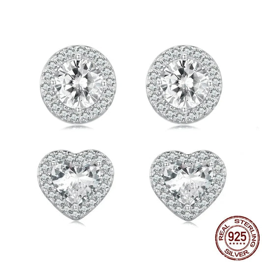 TRENDZ 925 Sterling silver Round Heart Stud Earrings