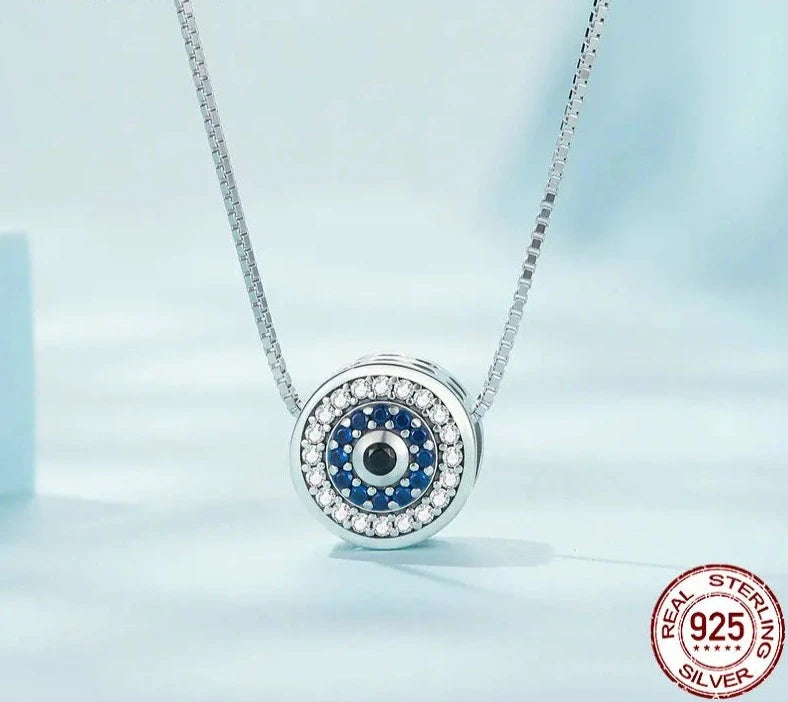 TRENDZ 925 Sterling Silver Blue Crystal Lucky Eye Neck Chain