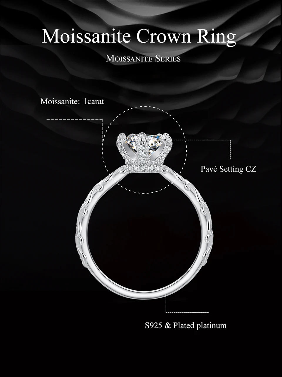 TRENDZ 1.0 CT D Color VVS1 Moissanite Ring