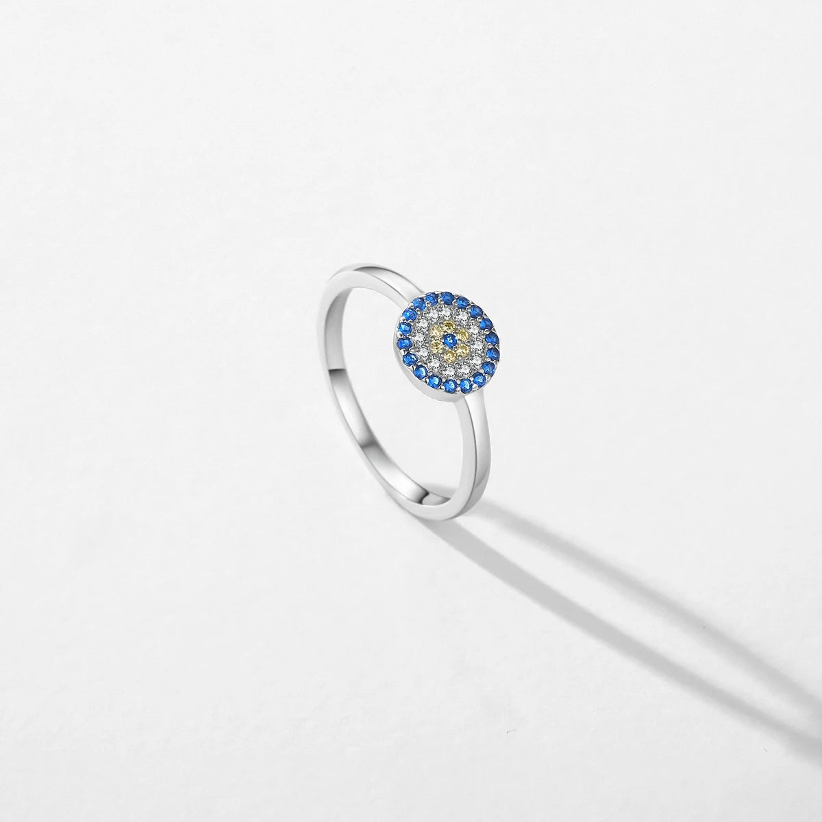 TRENDZ 925 Sterling Silver Lucky Round Blue Eyes Ring