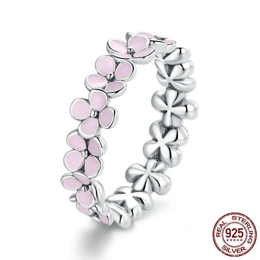 TRENDZ S925 Sterling Silver Pink Wreath Ring