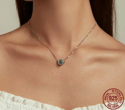 TRENDZ 925 Sterling Silver Blue Crystal Lucky Eye Neck Chain