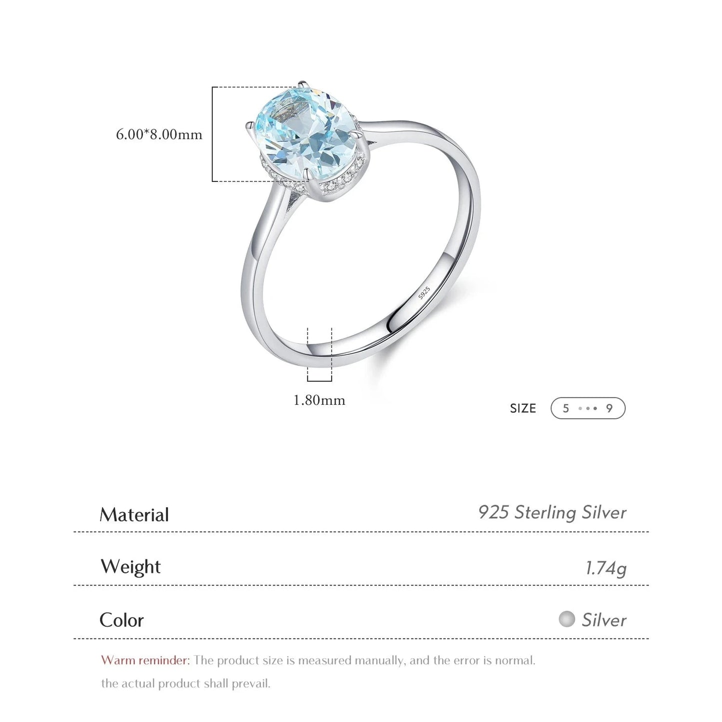 TRENDZ 925 Sterling Silver Ocean Blue Ring