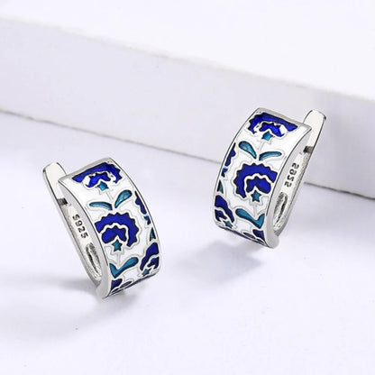 TRENDZ Enamel Blue Classic Earrings