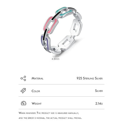 TRENDZ 925 Sterling Silver Geometric Lock Colorful Enamel Ring