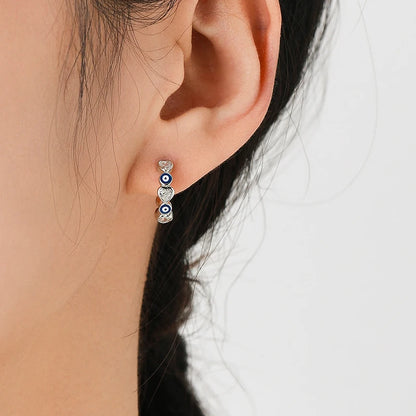 TRENDZ 925 Sterling Silver Blue Enamel Eyes Earrings