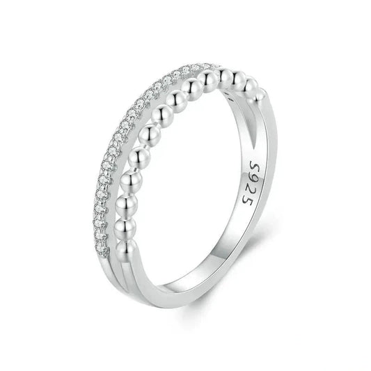 TRENDZ 925 Sterling Silver Double Layer Ring