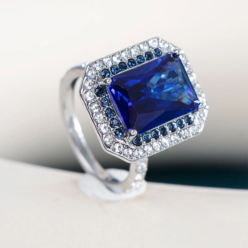 TRENDZ Blue Sapphire  Ring, 925 Sterling Silver