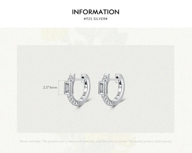 TRENDZ Rectangle Clear Zirconia Earring 925 Sterling Silver