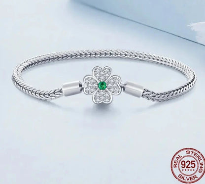 TRENDZ 925 Sterling Silver Four-Leaf Clover Bracelet