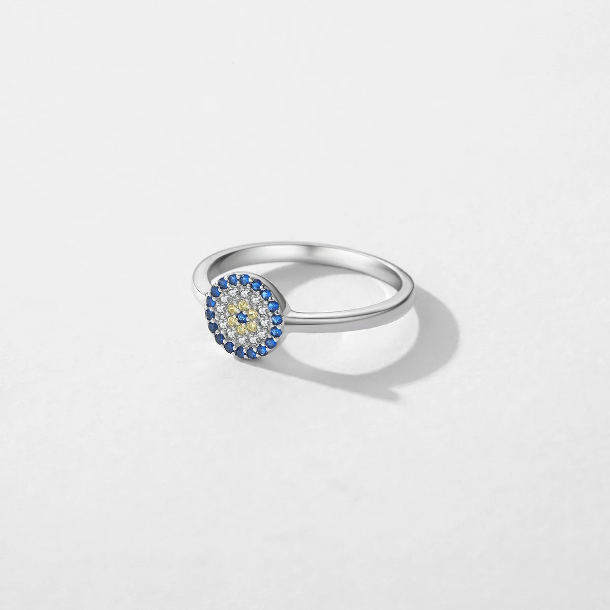 TRENDZ 925 Sterling Silver Lucky Round Blue Eyes Ring