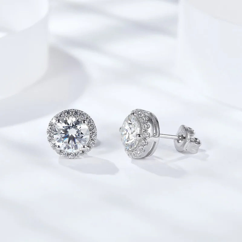 TRENDZ Round Moissanite D Color White Gold Plated 18K Earrings