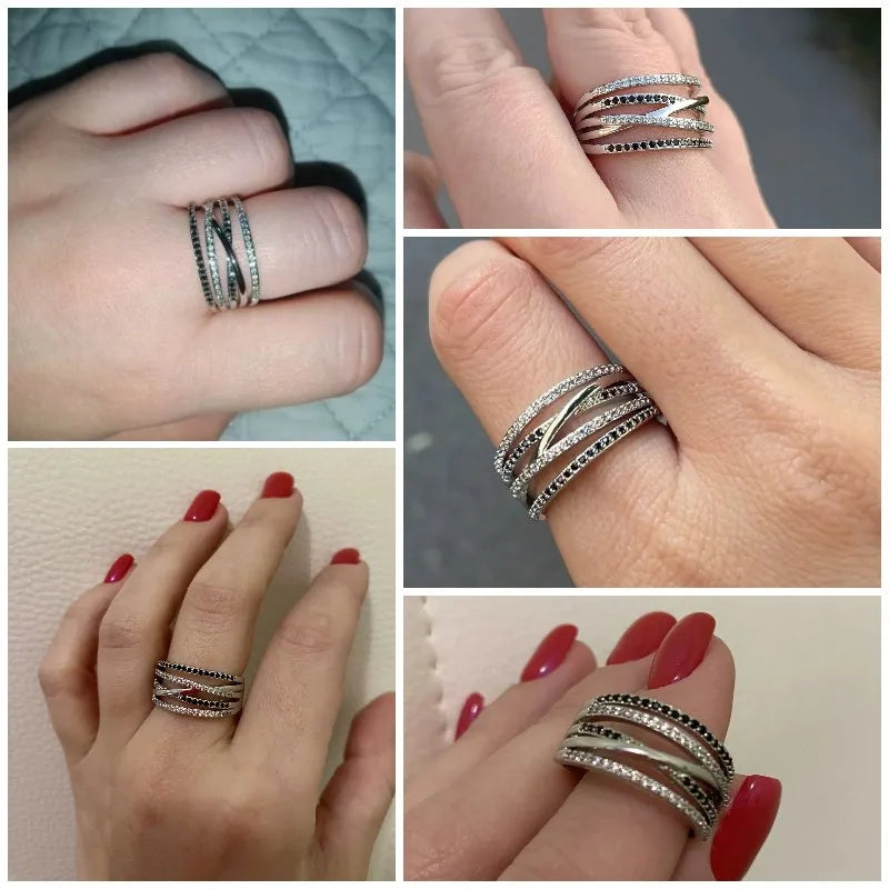 TRENDZ Twist Rings With Black&White Stone