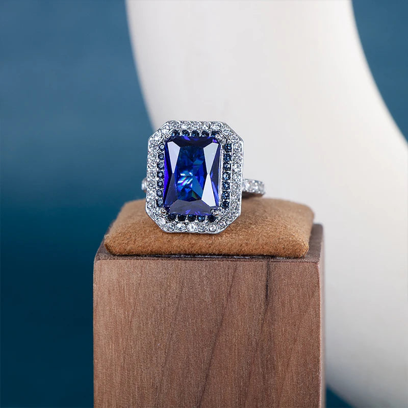 TRENDZ Blue Sapphire  Ring, 925 Sterling Silver