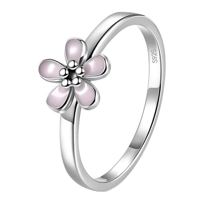 TRENDZ S925 Sterling Silver Pink Enamel Flower Ring