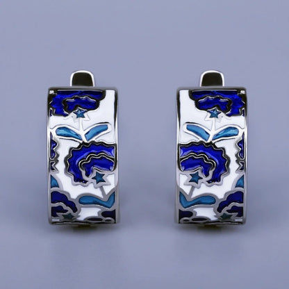 TRENDZ Enamel Blue Classic Earrings