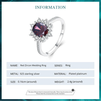 TRENDZ 925 Sterling Silver Dark Red Zircon Ring