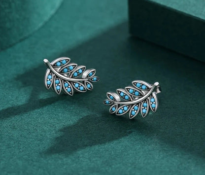 TRENDZ 925 Sterling Silver Vintage Leaf Earrings