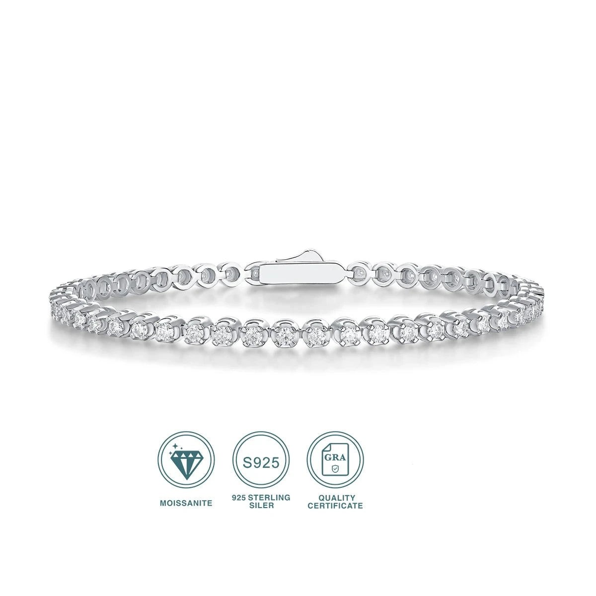 TRENDZ 925 Sterling Silver Moissanite Tennis Bracelet