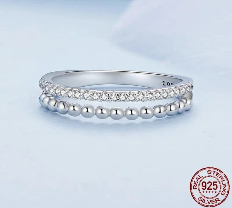 TRENDZ 925 Sterling Silver Double Layer Ring