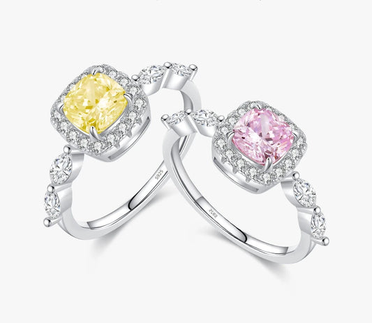 TRENDZ 925 Sterling Silver Classic Pink & Yellow Ice Cut Zirconia Ring