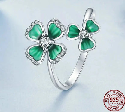 TRENDZ 925 Sterling Silver Elegant Four-Leaf Clover Ring