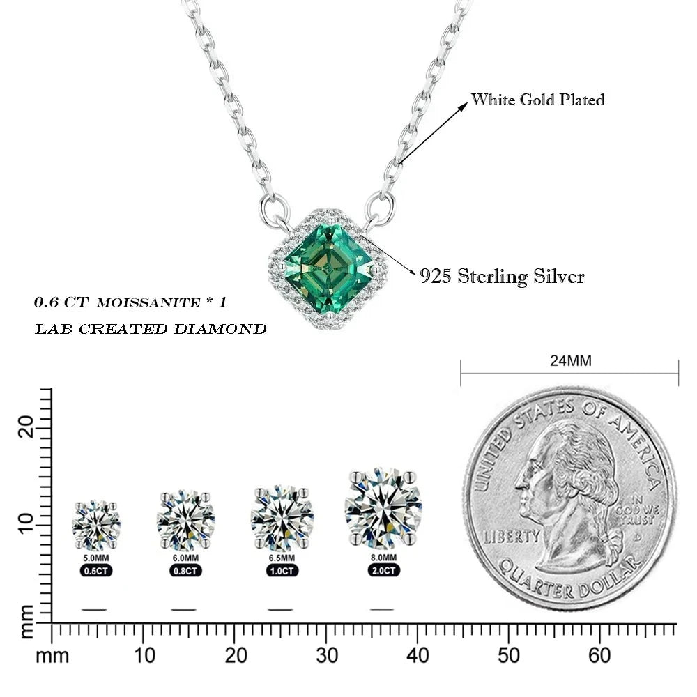 TRENDZ Square Green Moissanite 925 Sterling Silver Pendant