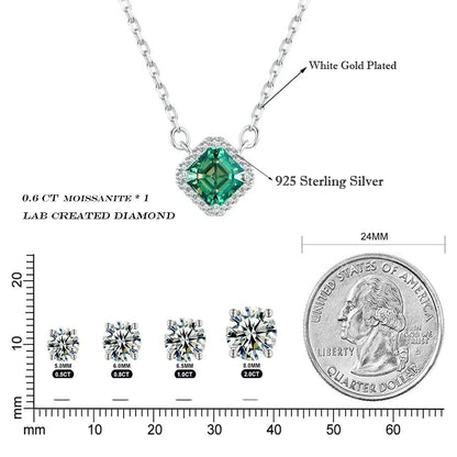 TRENDZ Square Green Moissanite 925 Sterling Silver Pendant