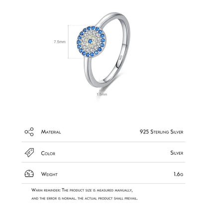 TRENDZ 925 Sterling Silver Lucky Round Blue Eyes Ring