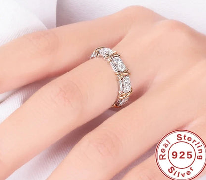 TRENDZ 925 Sterling Silver Interlaced With AAA Zircon Crystal Ring