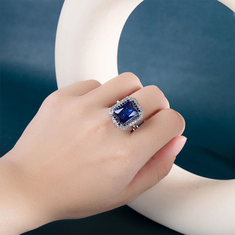 TRENDZ Blue Sapphire  Ring, 925 Sterling Silver