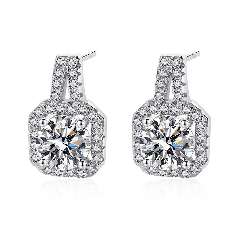 TRENDZ Classic White Moissanite 1ct Square Earrings