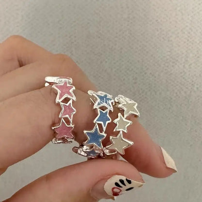 TRENDZ New Fashion Colorful Enamel Pink Star Rings