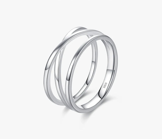 TRENDZ 925 Sterling Silver Cross Lines Ring