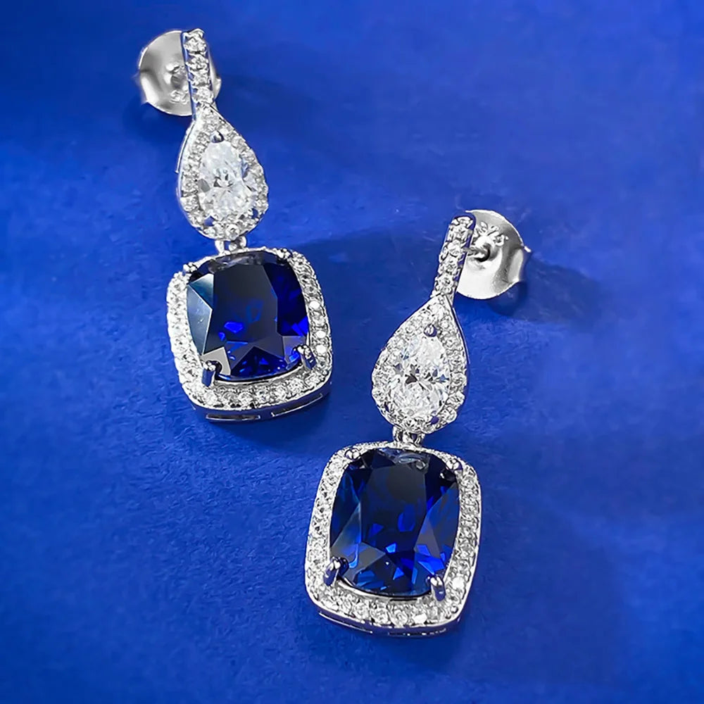 TRENDZ 925 Sterling Silver Earrings zircon blue diamond