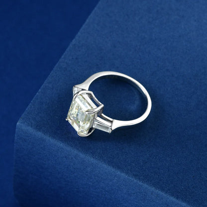 TRENDZ 925 Sterling Silver Emerald Cut Moissanite Ring